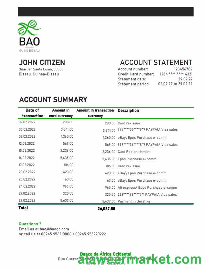 Guinea-Bissau Banco da Africa Ocidental bank statement xls